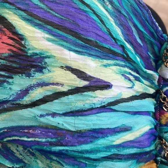 2B Bebe Strapless Sweetheart Peacock Hi-Lo Dress Sz S - Picture 10 of 10